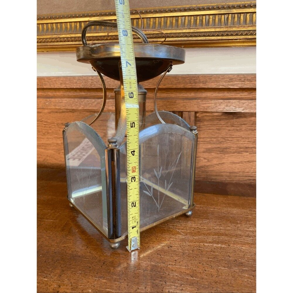 Vintage Mid Century  Etched Wheat Design Glass Light Pendant Flush Mount - Picture 9 of 10